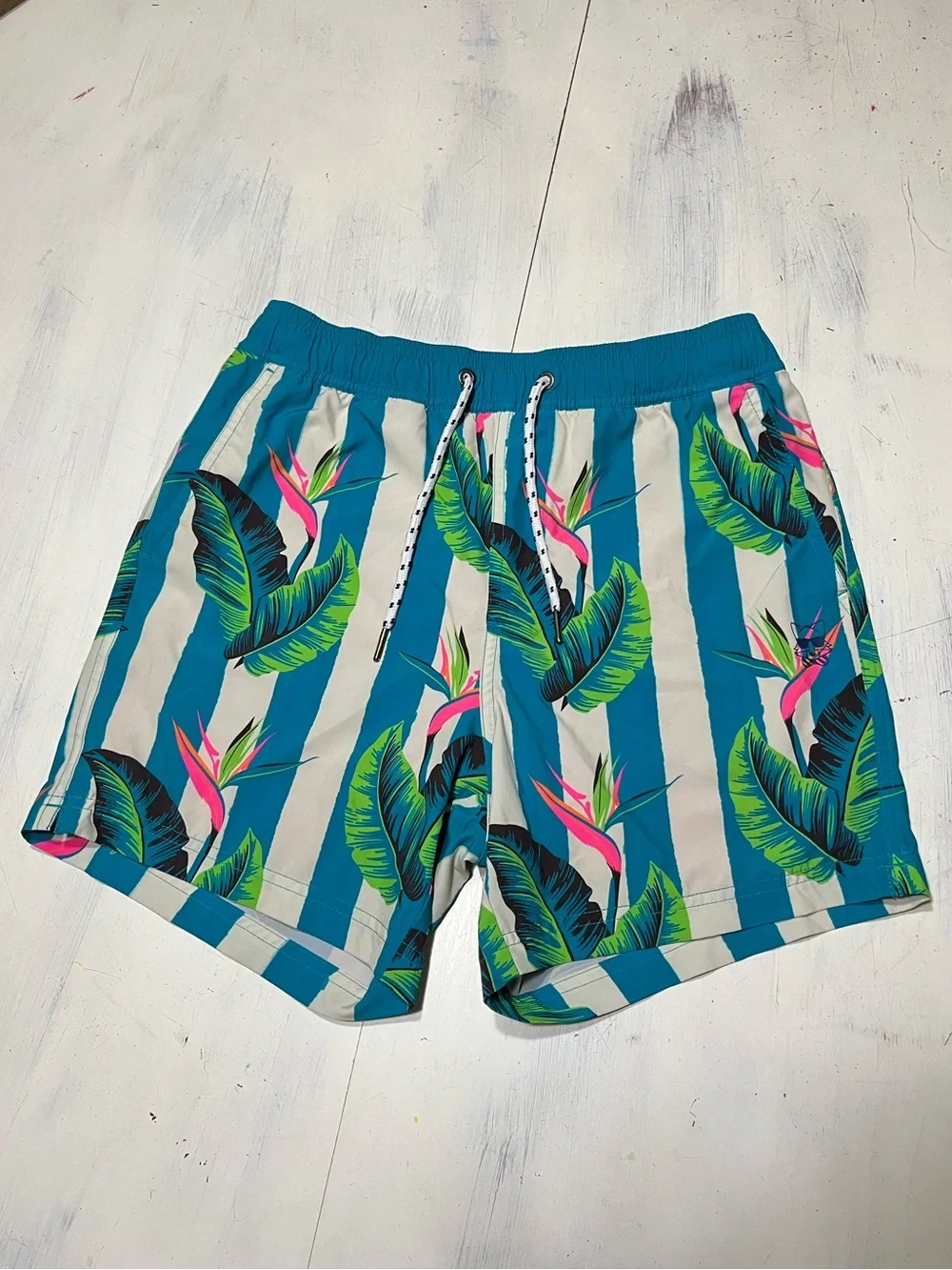 Party Pants Men’s Tropical Palm Leaf Swim Trunks Sz S Cruise Resort Beach